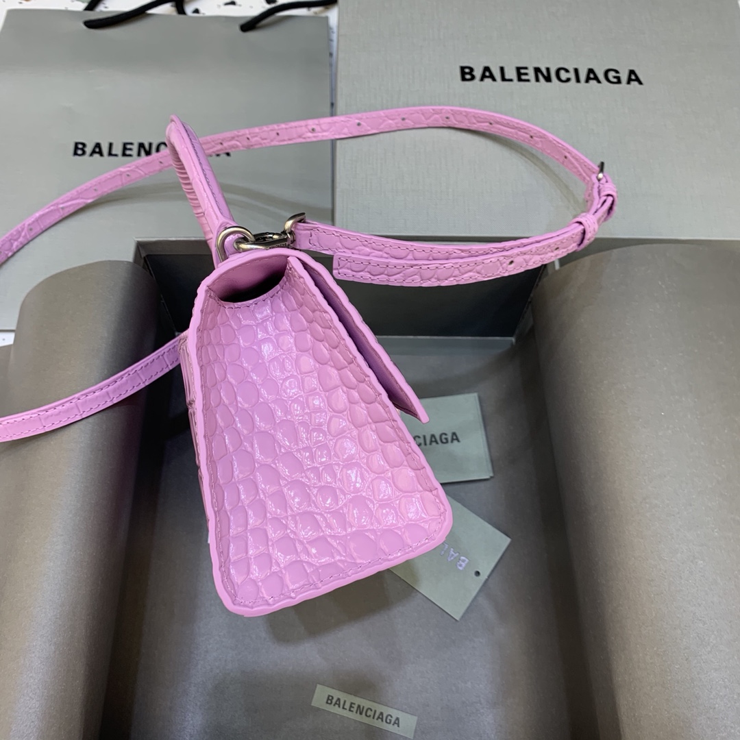 Balenciaga Hourglass XS Handbag Crocodile Embossed Shoulder Bag Pink Purple